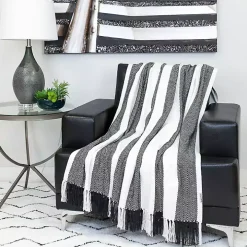 Black Chalet Striped Fringe Throw