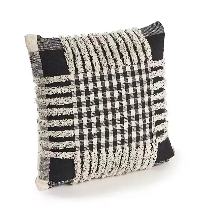 Black Check Textured Pillow