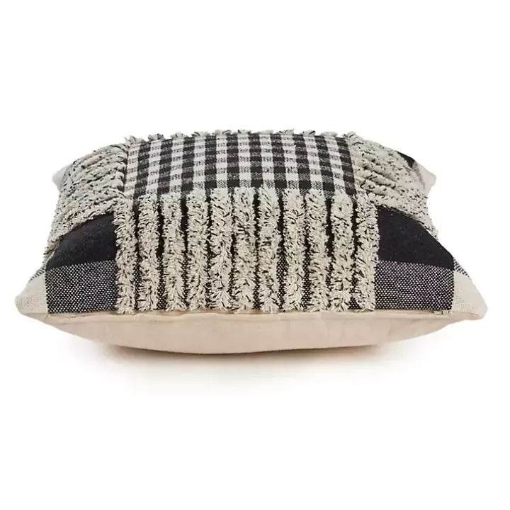 Black Check Textured Pillow