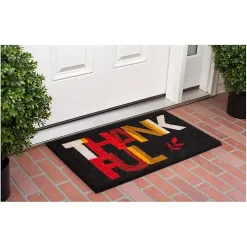 Black Colorblock Thankful Doormat