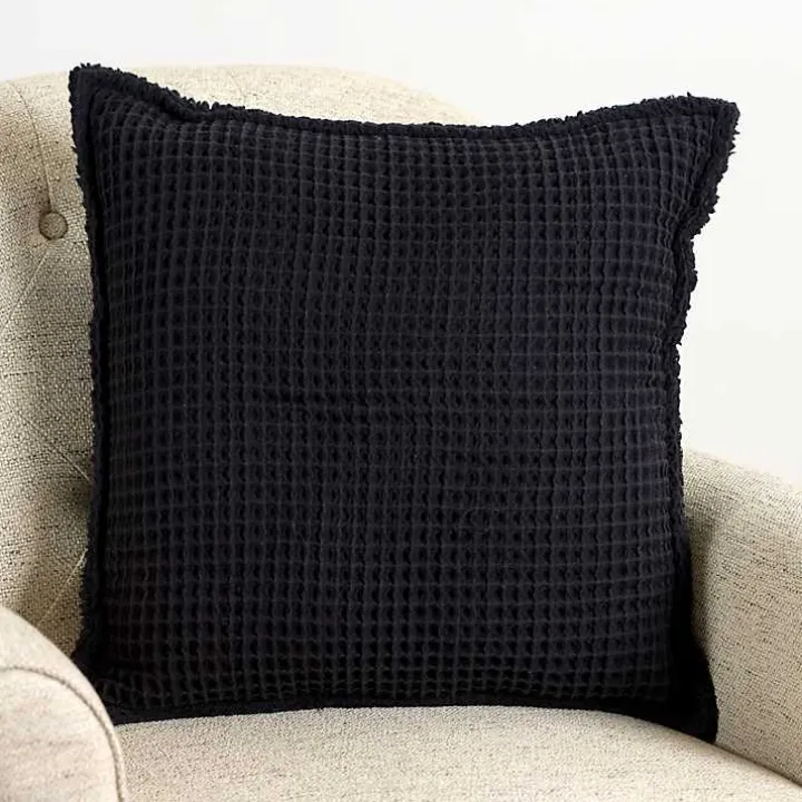 Black Cozy Waffle Pillow