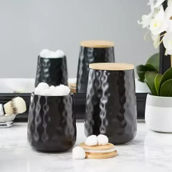 Black Dimpled Bamboo Canisters, Set of 2