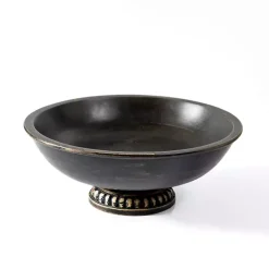 Black Distressed Mango Wood Pedestal Bowl