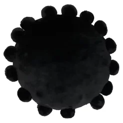 Black Faux Fur Round Pom Pom Throw Pillow