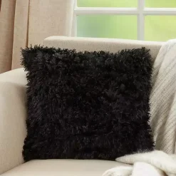 Black Faux Fur Throw Pillow