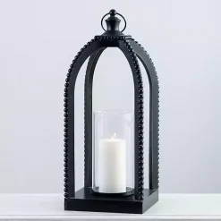 Black Fieldstone Beaded Lantern, 21 in.