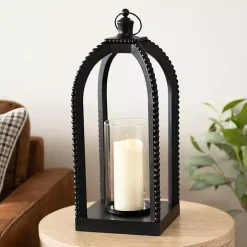Black Fieldstone Beaded Lantern, 21 in.