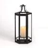 Black Hexagon Iron and Glass Lantern, 19 in.