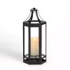 Black Hexagon Iron and Glass Lantern, 15 in.