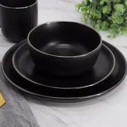 Black Leo Stoneware 16-pc. Dinnerware Set