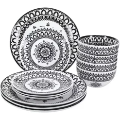 Black Lila Patterned 12-pc. Dinnerware Set