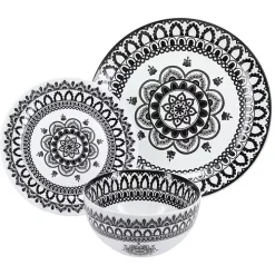 Black Lila Patterned 12-pc. Dinnerware Set