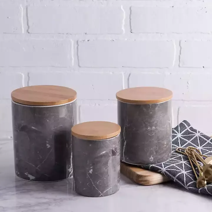 Black Marble Ceramic Canisters, Set of 3