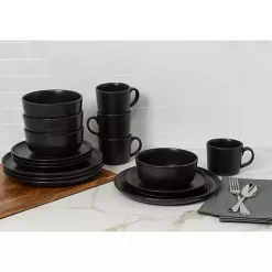 Black Matte Double Line 16-pc. Dinnerware Set