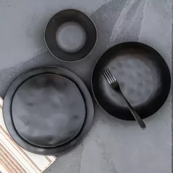 Black Melamine Santal Dinner Bowls, Set of 6