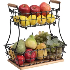 Black Metal and Wood Stackable Kitchen Baskets