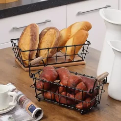 Black Metal and Wood Stackable Kitchen Baskets