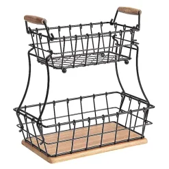 Black Metal and Wood Stackable Kitchen Baskets