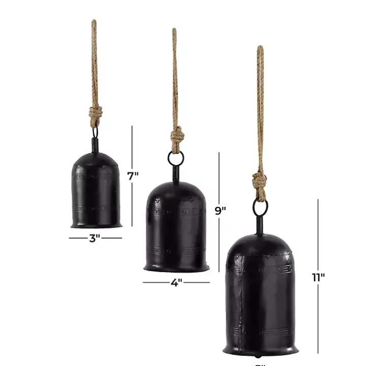 Black Metal Hanging Bells, Set of 3