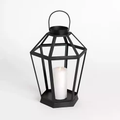 Black Metal Hexagon Lantern, 15 in.