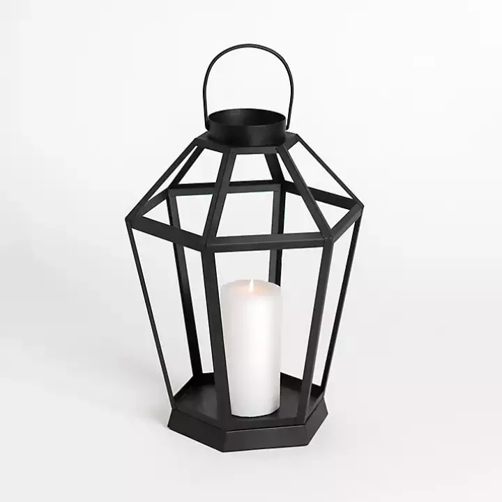 Black Metal Hexagon Lantern, 15 in.