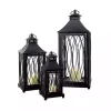 Black Metal Lanterns with Top Handles, Set of 3