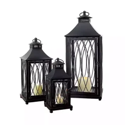 Black Metal Lanterns with Top Handles, Set of 3