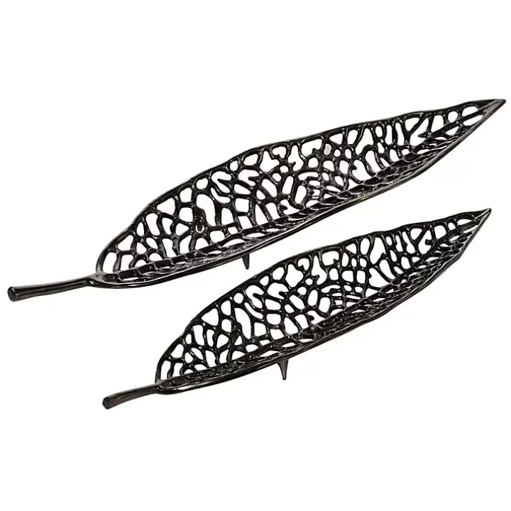 Black Metal Leaf Trays, Set of 2