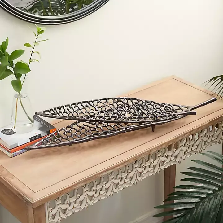 Black Metal Leaf Trays, Set of 2