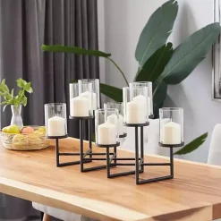 Black Metal Multi Level Candelabra Runner