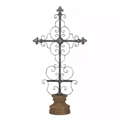 Black Metal Ornate Cross Tabletop Sculpture