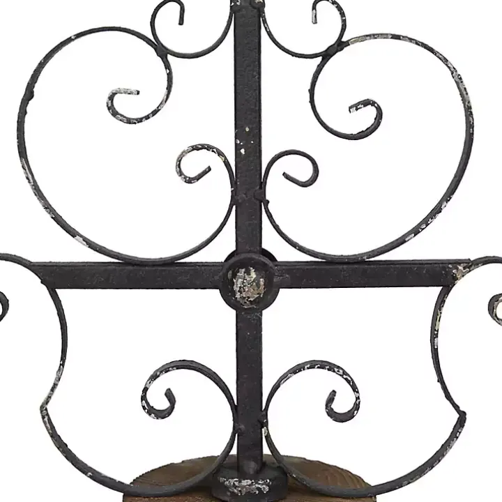 Black Metal Ornate Cross Tabletop Sculpture