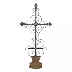Black Metal Ornate Cross Tabletop Sculpture