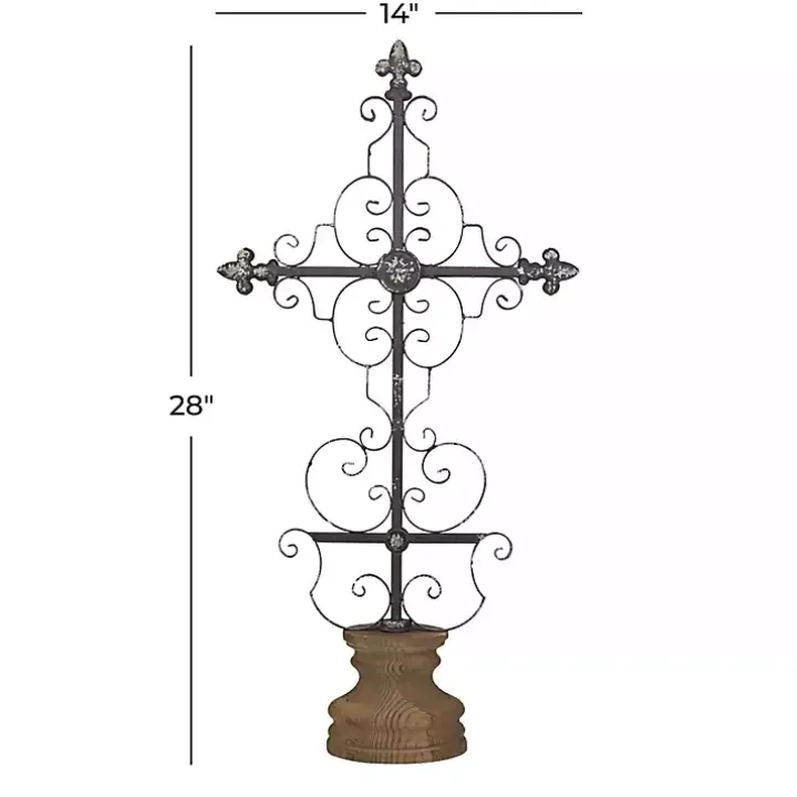 Black Metal Ornate Cross Tabletop Sculpture