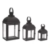Black Metal Slope Top Lanterns, Set of 3