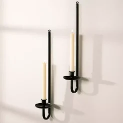 Black Metal Taper Candle Holder Sconces, Set of 2