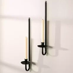 Black Metal Taper Candle Holder Sconces, Set of 2