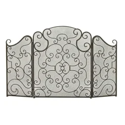 Black Metallic Scroll Three-Panel Fire Screen