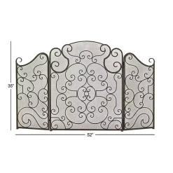 Black Metallic Scroll Three-Panel Fire Screen