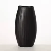 Black Modern Ribbed Ceramic Vase