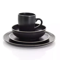 Black Modern Stoneware 16-pc. Dinnerware Set