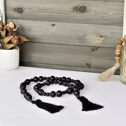 Black Round Wood Bead Tassel Garland