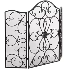 Black Scroll Work Metal Fireplace Screen