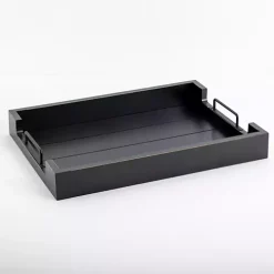 Black Slatted Wood & Metal Handles Tray