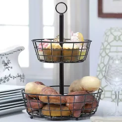 Black Steel Two-Tier Fruit Basket