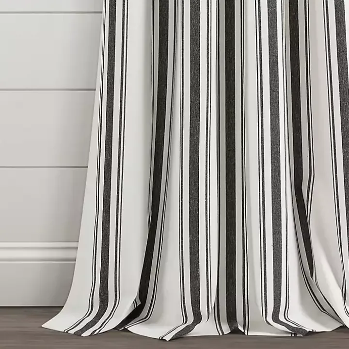 Black Stripe Farmhouse Curtain Panel Set, 95 in.
