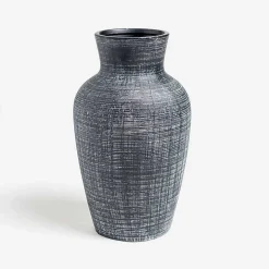 Black Textured Stoneware Vase, 13 in.