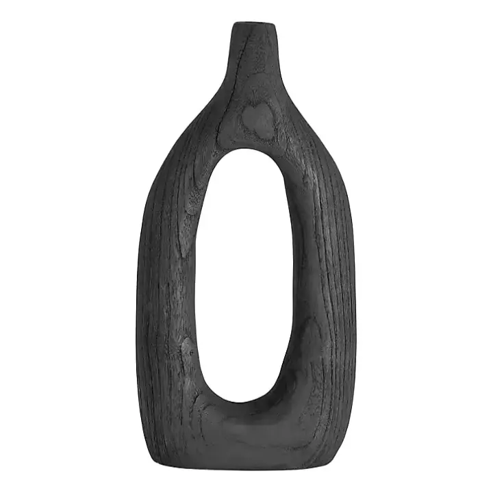 Black Wood Cut-Out Vase, 14 in.