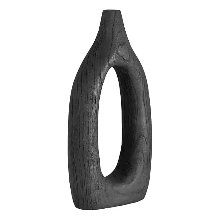 Black Wood Cut-Out Vase, 14 in.