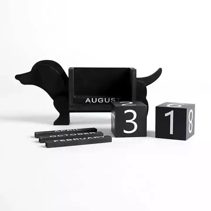 Black Wood Dachshund Block Calendar